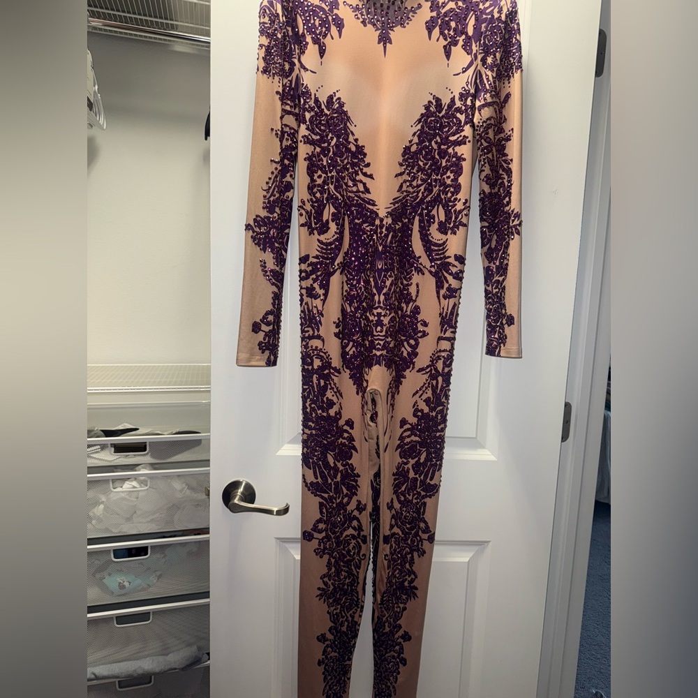 NWT Fashion Nova tan & purple jumpsuit size M